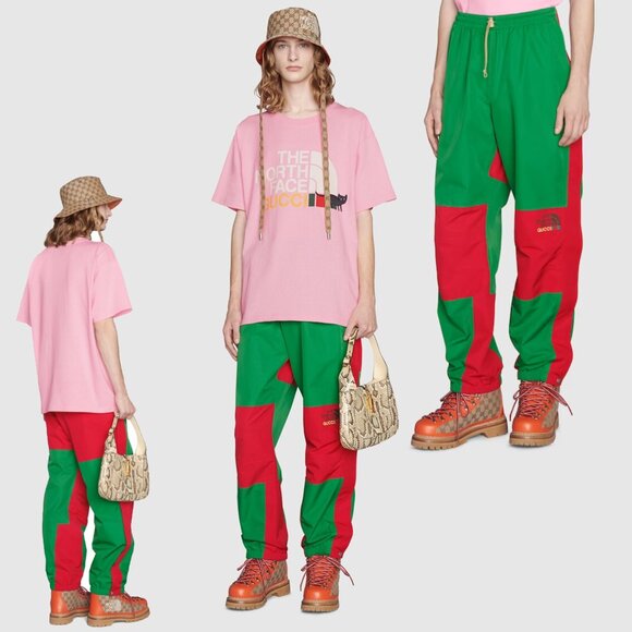 GUCCI PANTS x THE NORTH FACE MENS GREEN RED TECHNO TROUSERS w LOGO sz L LARGE - Picture 4 of 16